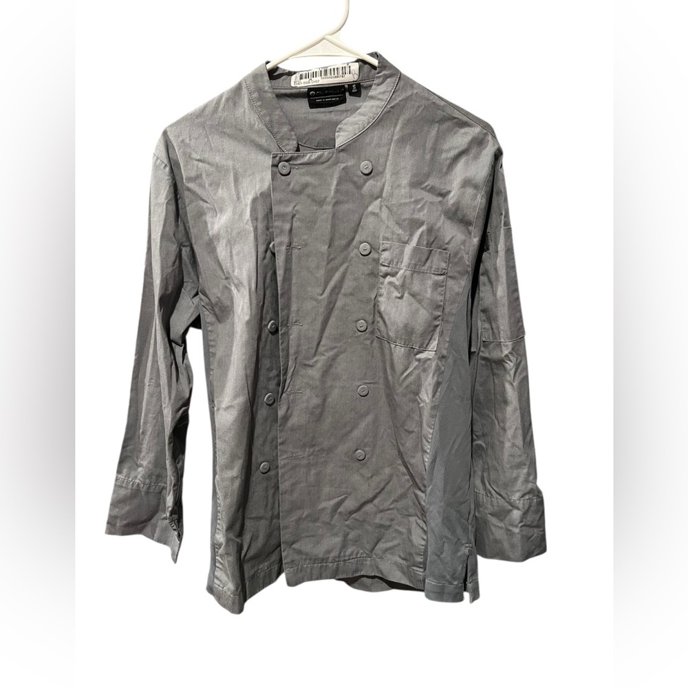 ChefWorks Long Sleeve Chef Coat Men’s Small Gray Double Breasted Kitchen Jacket
